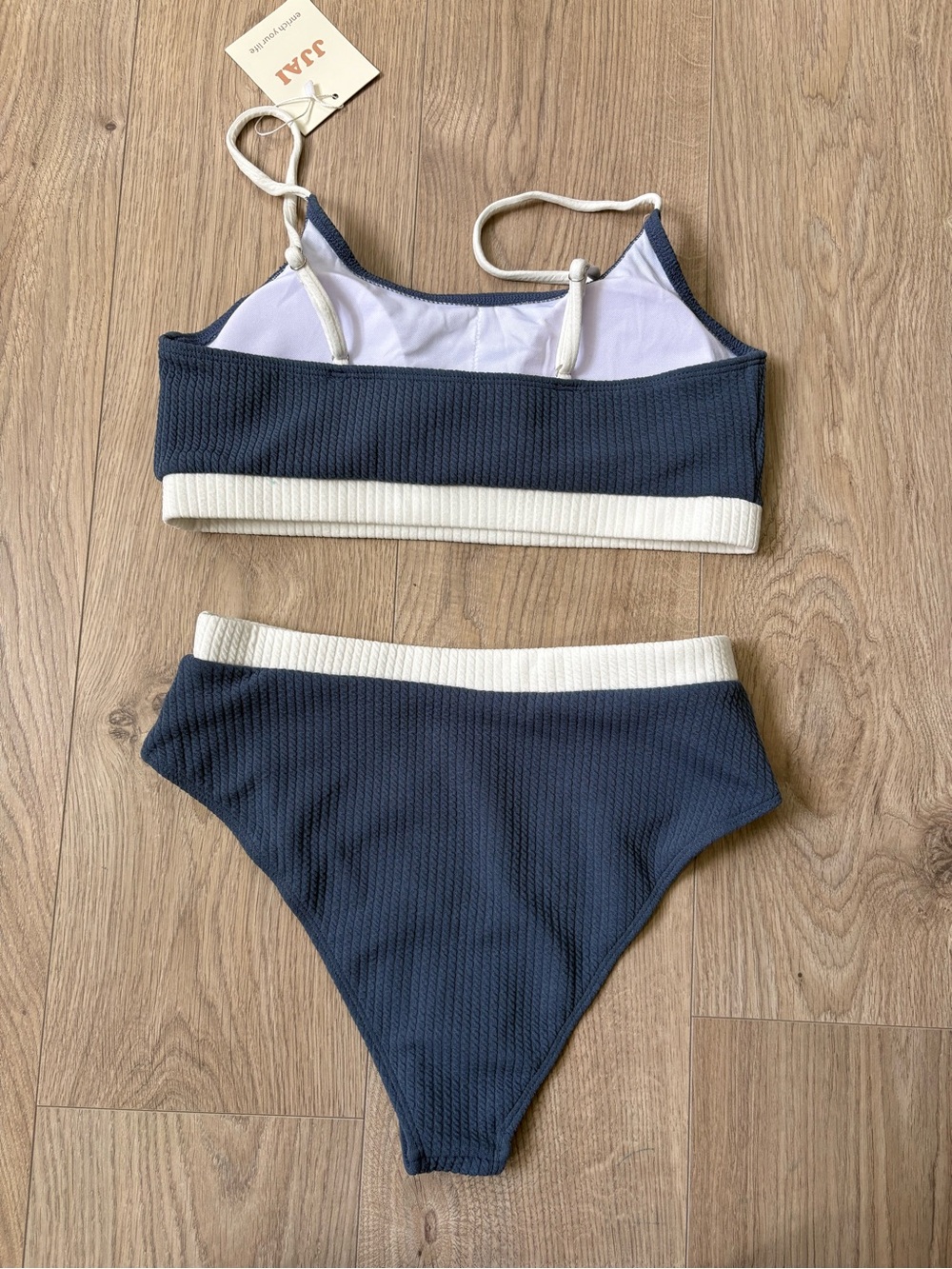 Blue Textured High Waist Bikini Set Size Medium 🌊✨ - Picture 3 of 4